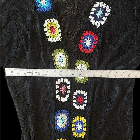 Black Crochet Cardigan with Multicolor Accents - Picture 2 of 6